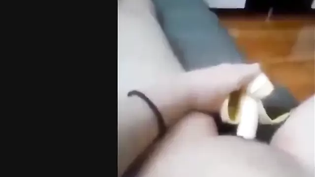 Asian babe gets off on banana and cum inside pussy
